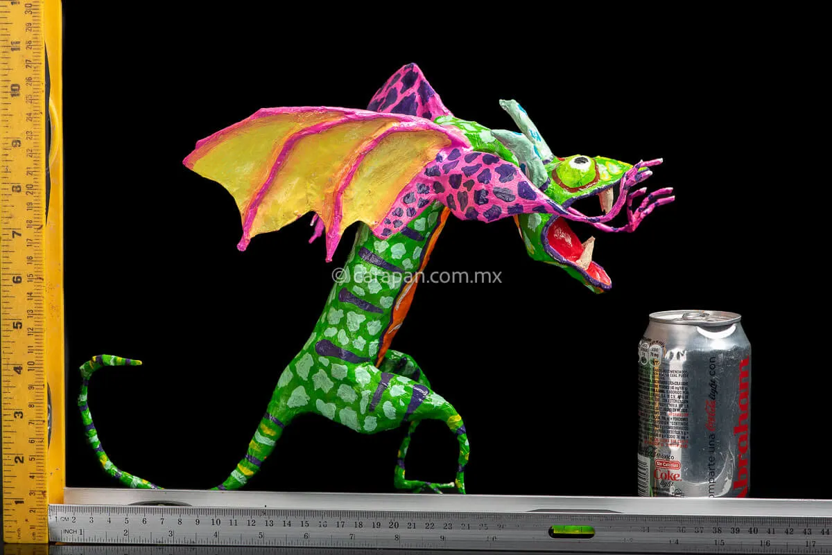 Green & Pink Mexican Dragon Paper Mache Alebrije
