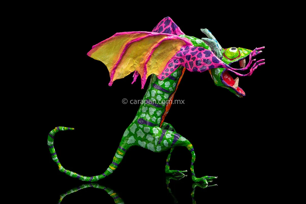 Green & Pink Mexican Dragon Paper Mache Alebrije