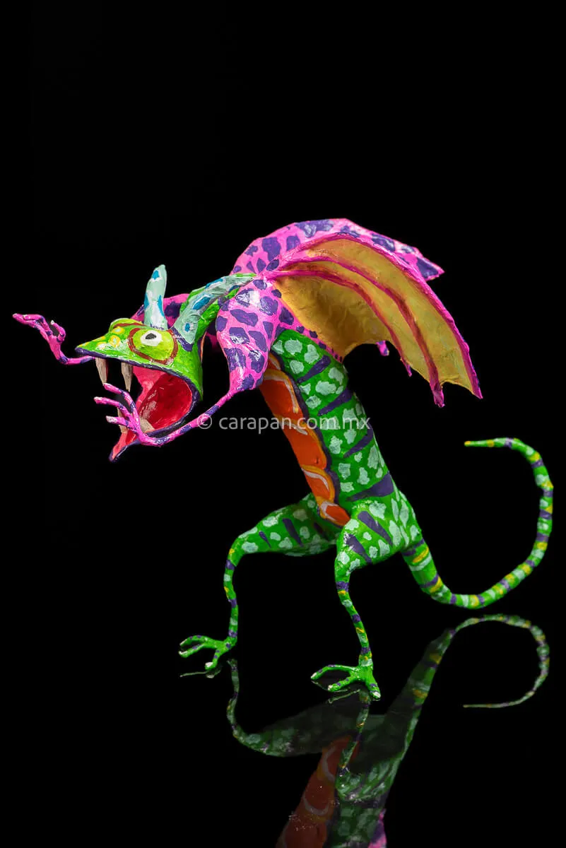 Green & Pink Mexican Dragon Paper Mache Alebrije