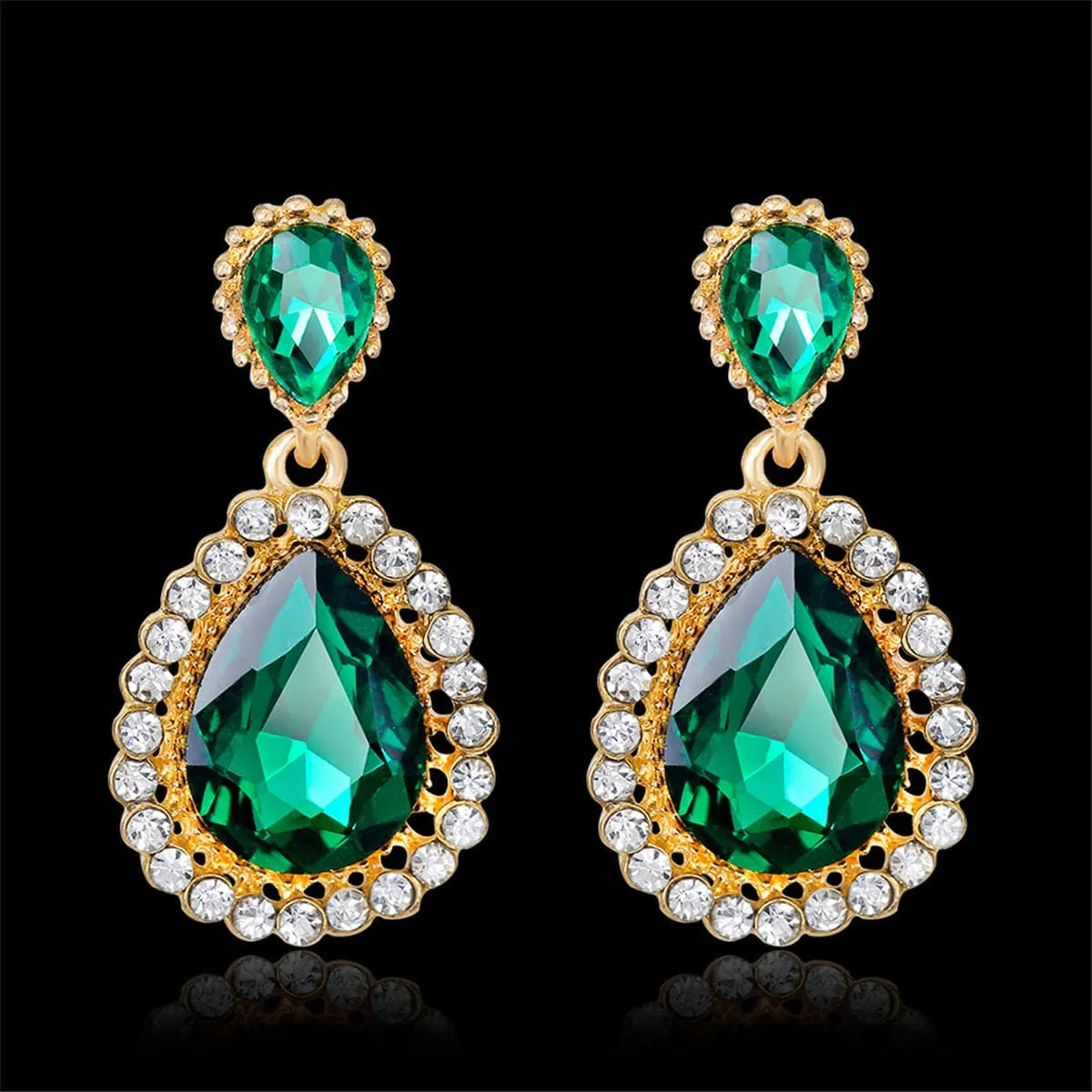 Green Crystal & Cubic Zirconia 18K Gold-Plated Drop Earrings
