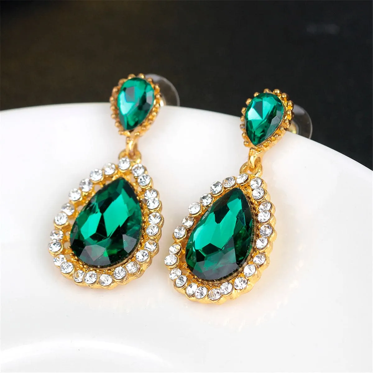 Green Crystal & Cubic Zirconia 18K Gold-Plated Drop Earrings