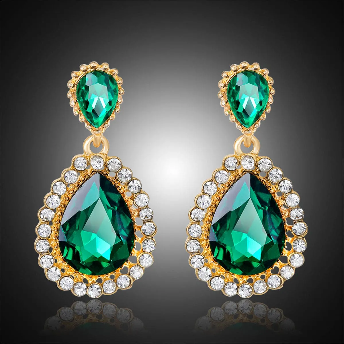 Green Crystal & Cubic Zirconia 18K Gold-Plated Drop Earrings