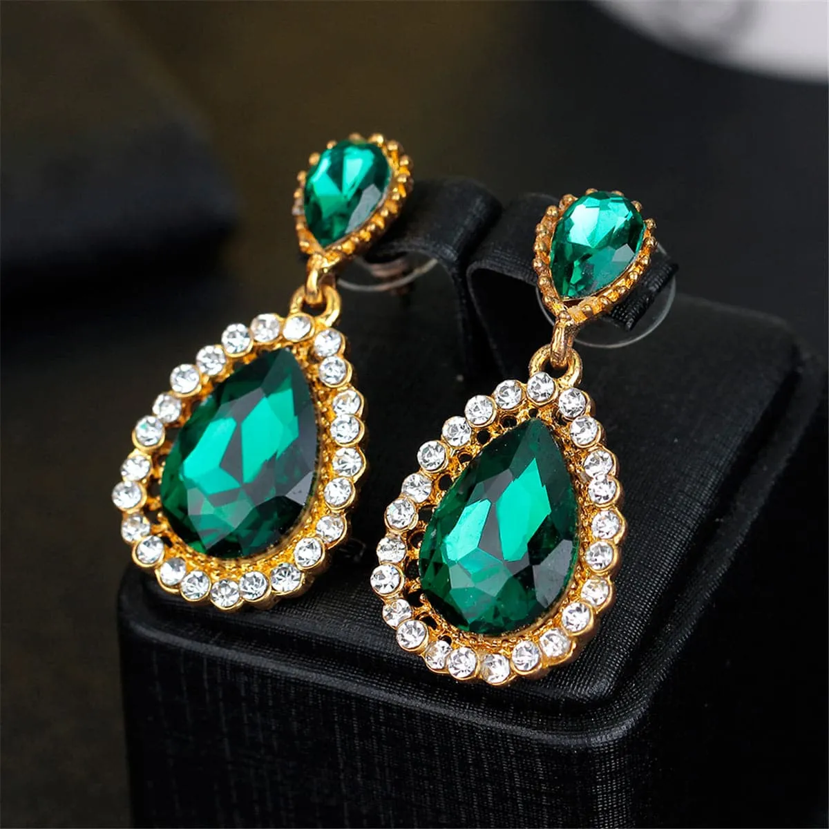 Green Crystal & Cubic Zirconia 18K Gold-Plated Drop Earrings