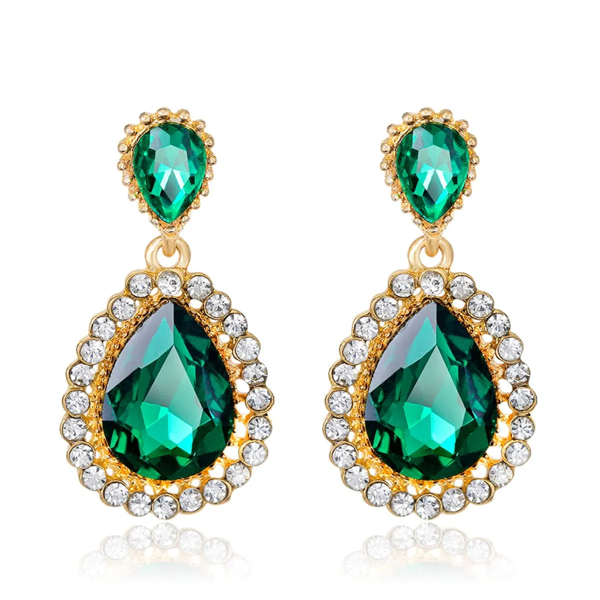 Green Crystal & Cubic Zirconia 18K Gold-Plated Drop Earrings