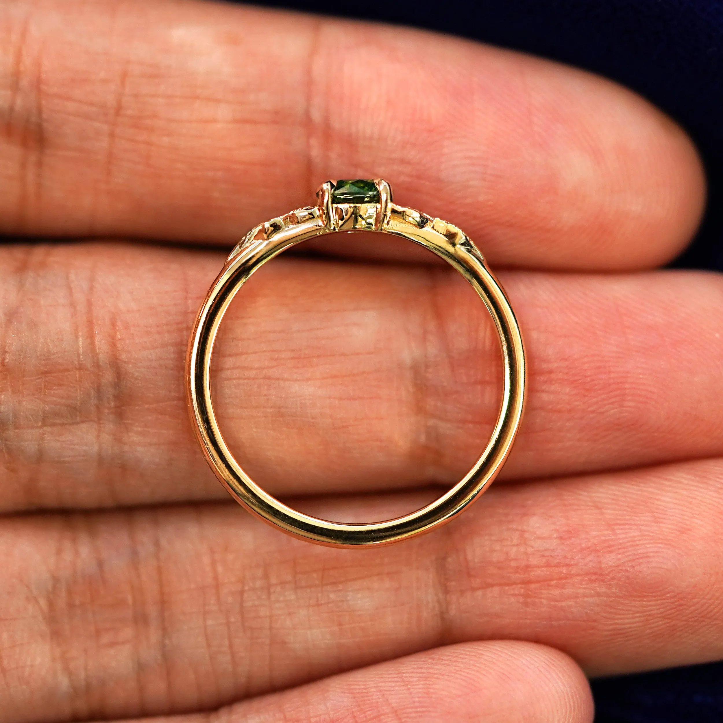 Green Diamond Leaves Ring