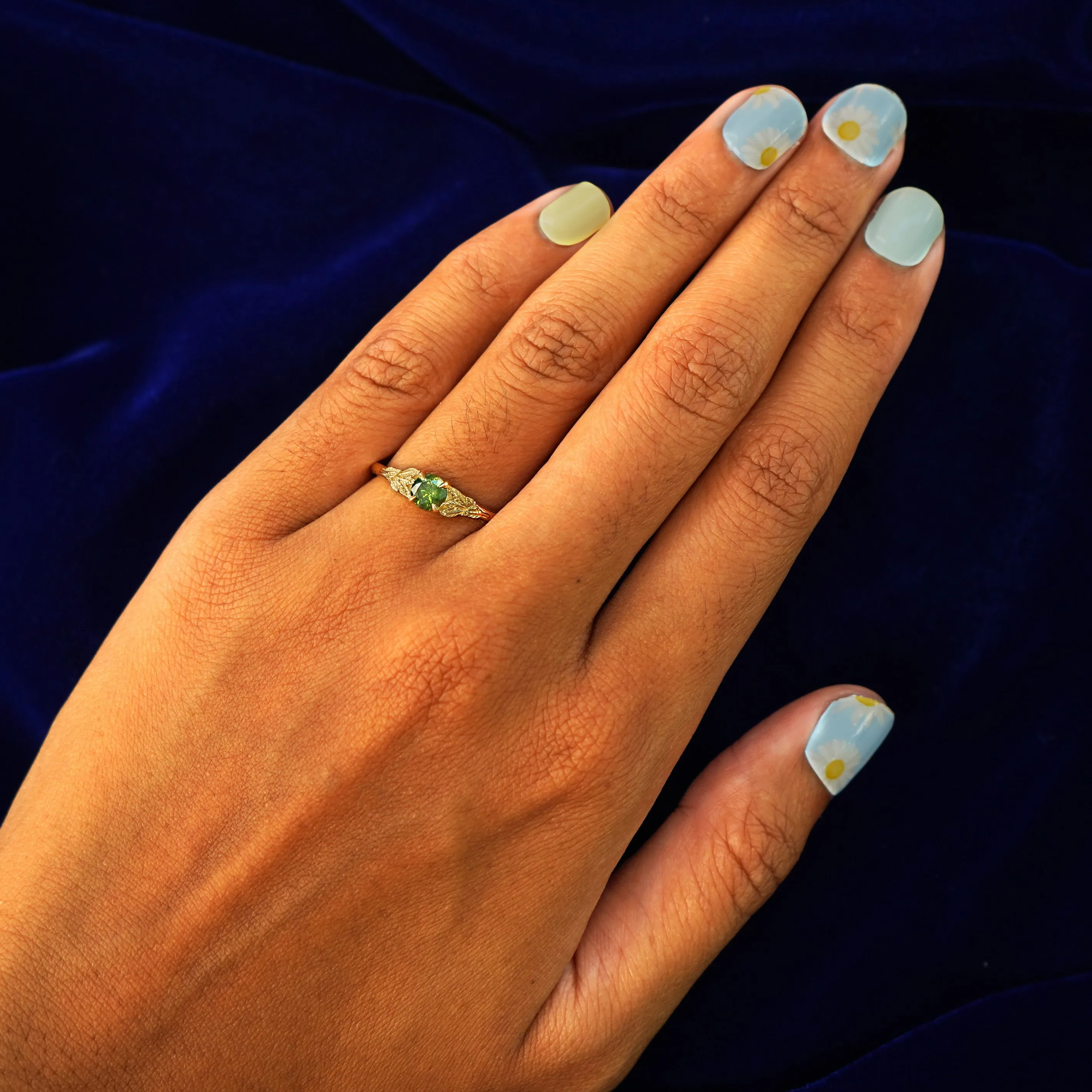 Green Diamond Leaves Ring