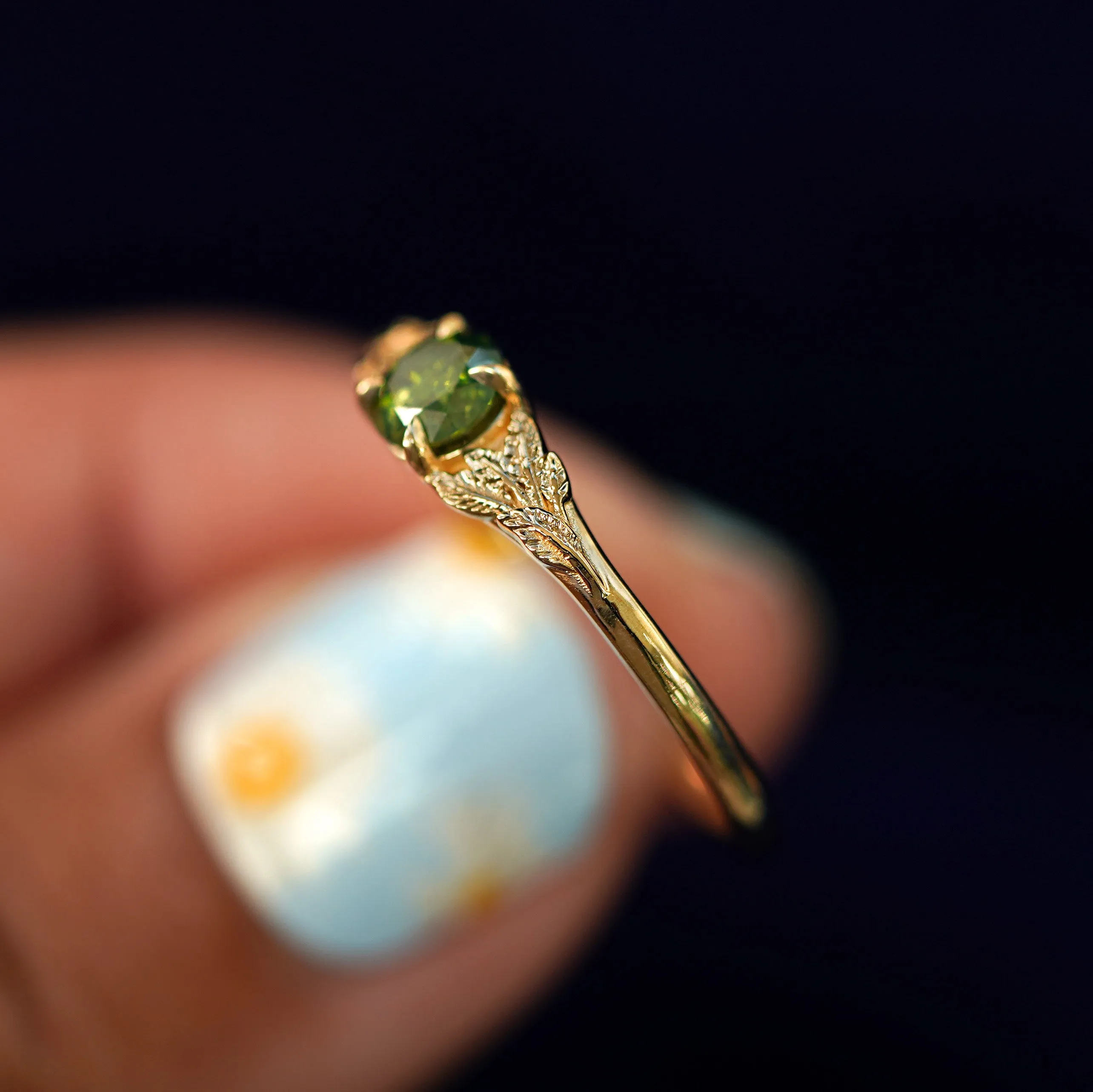 Green Diamond Leaves Ring