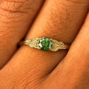 Green Diamond Leaves Ring