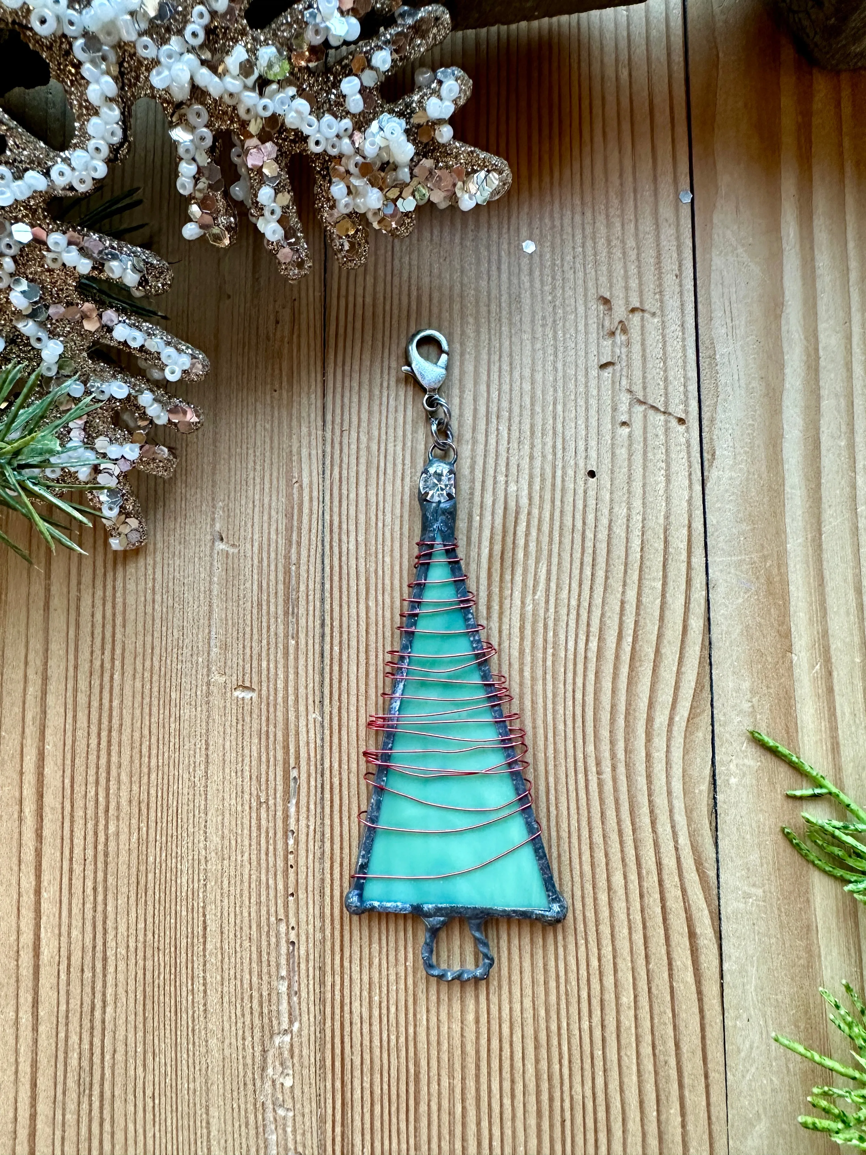 Green Glass Christmas Tree Pendant