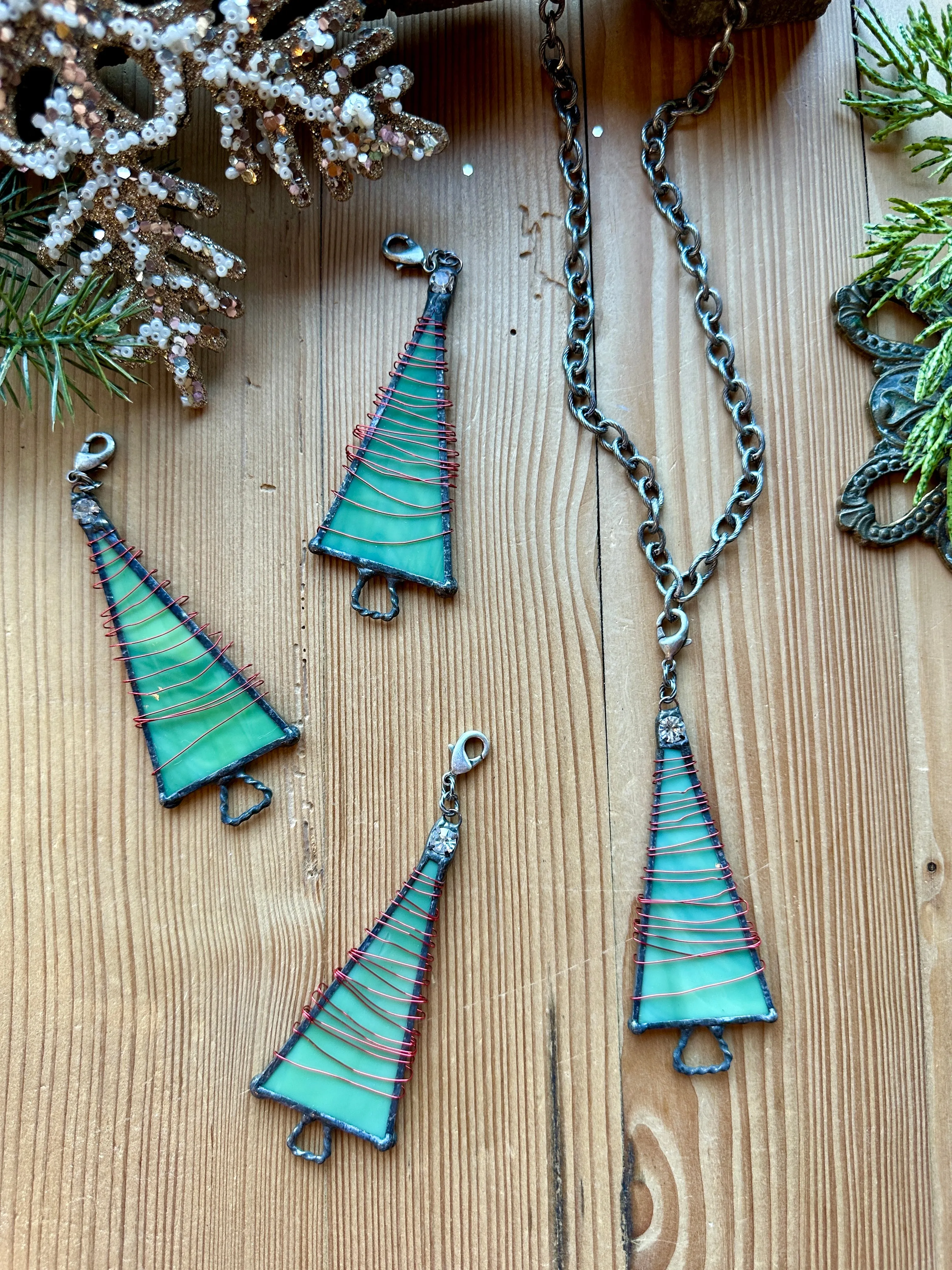 Green Glass Christmas Tree Pendant