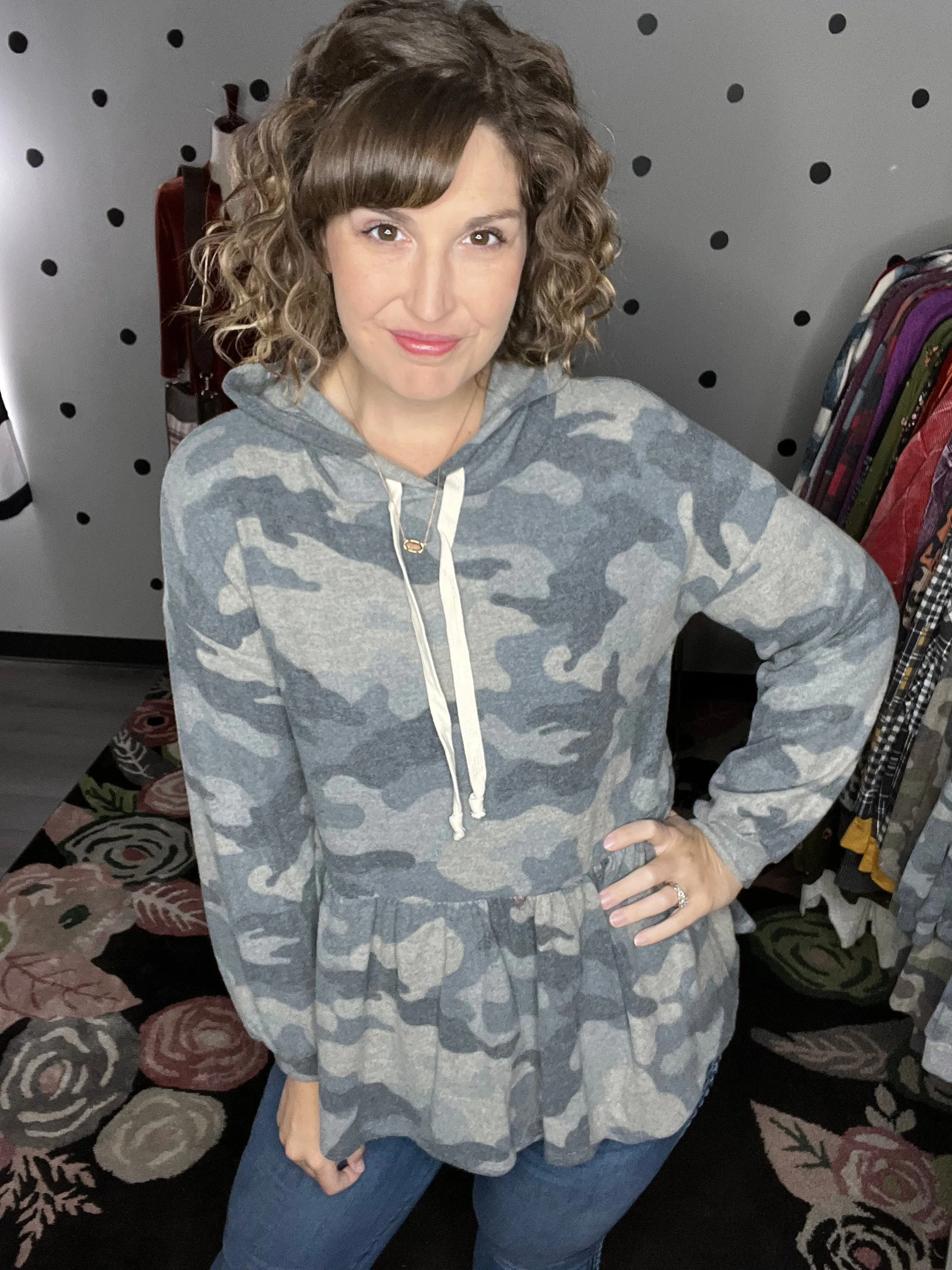 Grey Camo Babydoll Hoodie