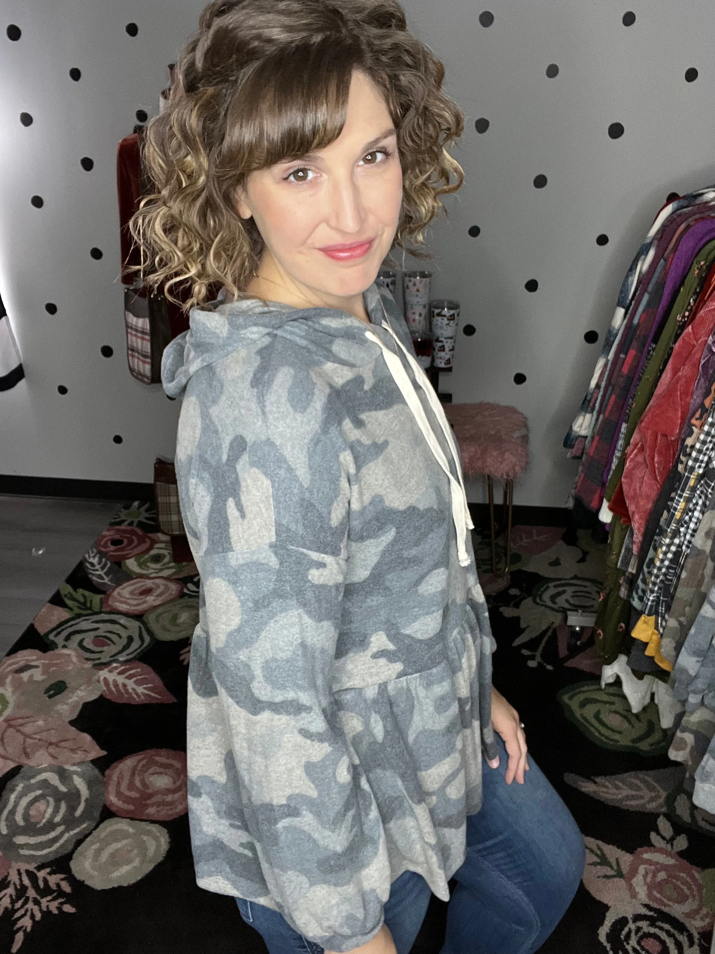 Grey Camo Babydoll Hoodie