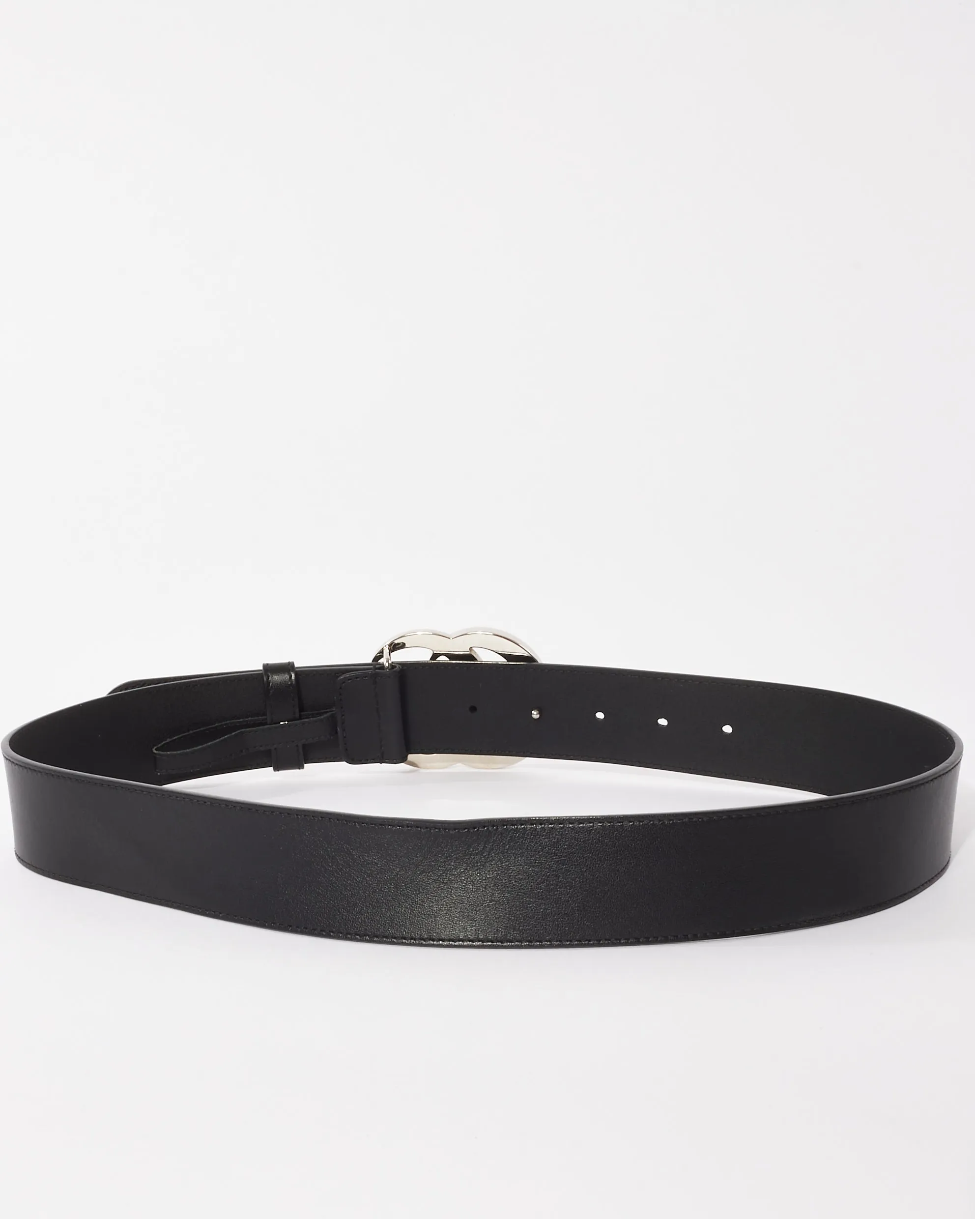 Gucci Black Leather & Silver GG Marmont Belt - 80/32