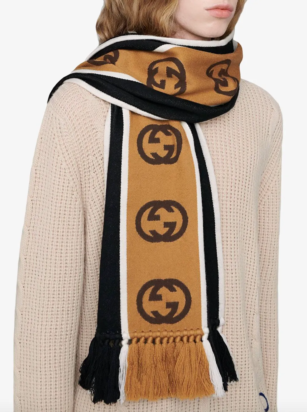 Gucci GG-jacquard Striped Wool-blend Scarf In Black