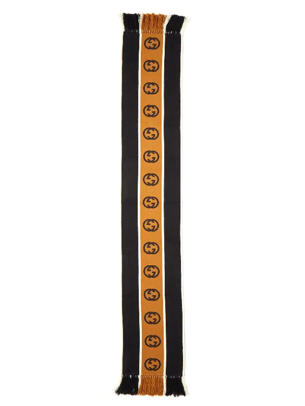 Gucci GG-jacquard Striped Wool-blend Scarf In Black