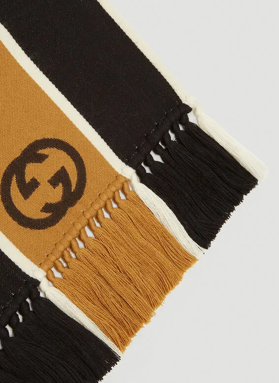 Gucci GG-jacquard Striped Wool-blend Scarf In Black