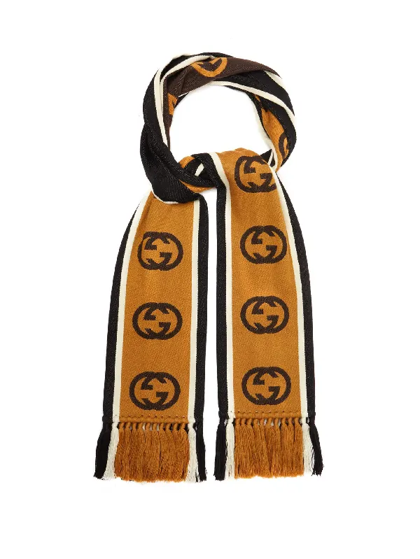 Gucci GG-jacquard Striped Wool-blend Scarf In Black