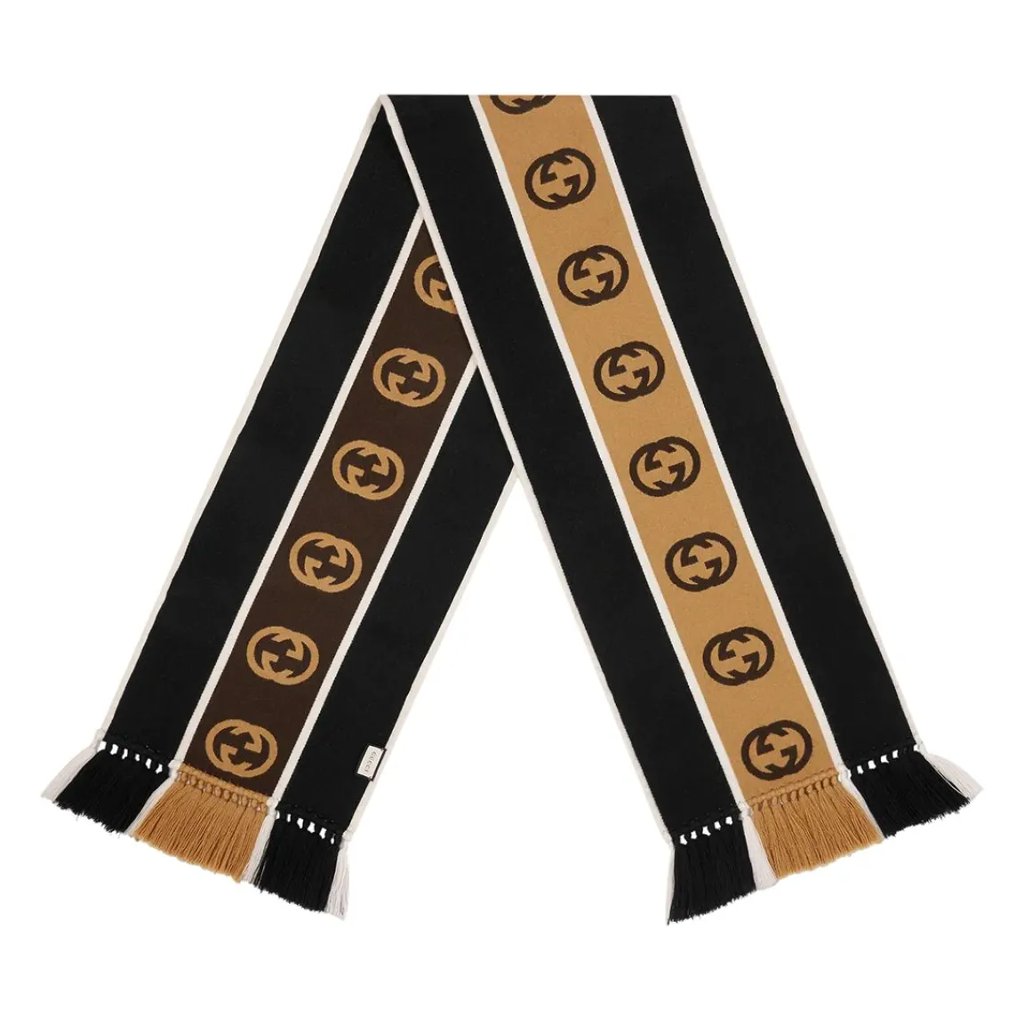 Gucci GG-jacquard Striped Wool-blend Scarf In Black
