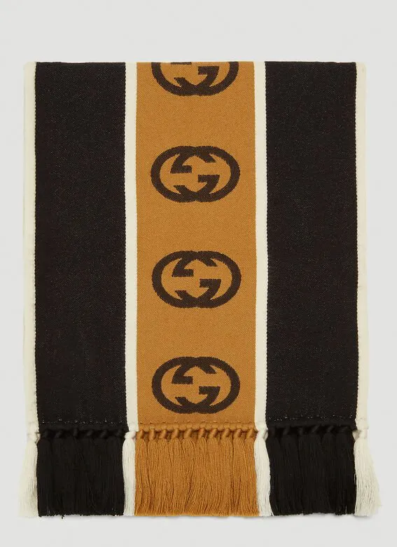Gucci GG-jacquard Striped Wool-blend Scarf In Black