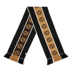 Gucci GG-jacquard Striped Wool-blend Scarf In Black
