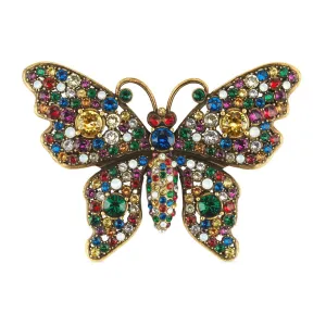 Gucci Multicolor Crystal Studded Butterfly Brooch in Gold