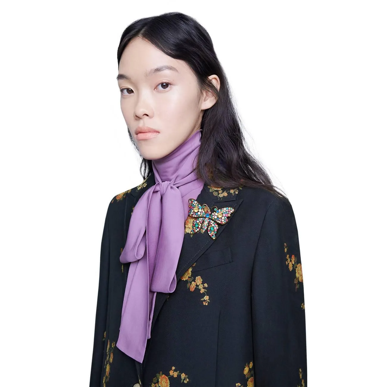 Gucci Multicolor Crystal Studded Butterfly Brooch in Gold