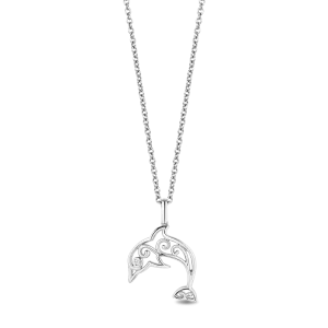 Hallmark Fine Jewelry Sea-Swirled Dolphin Pendant in Sterling Silver With Accent Diamonds