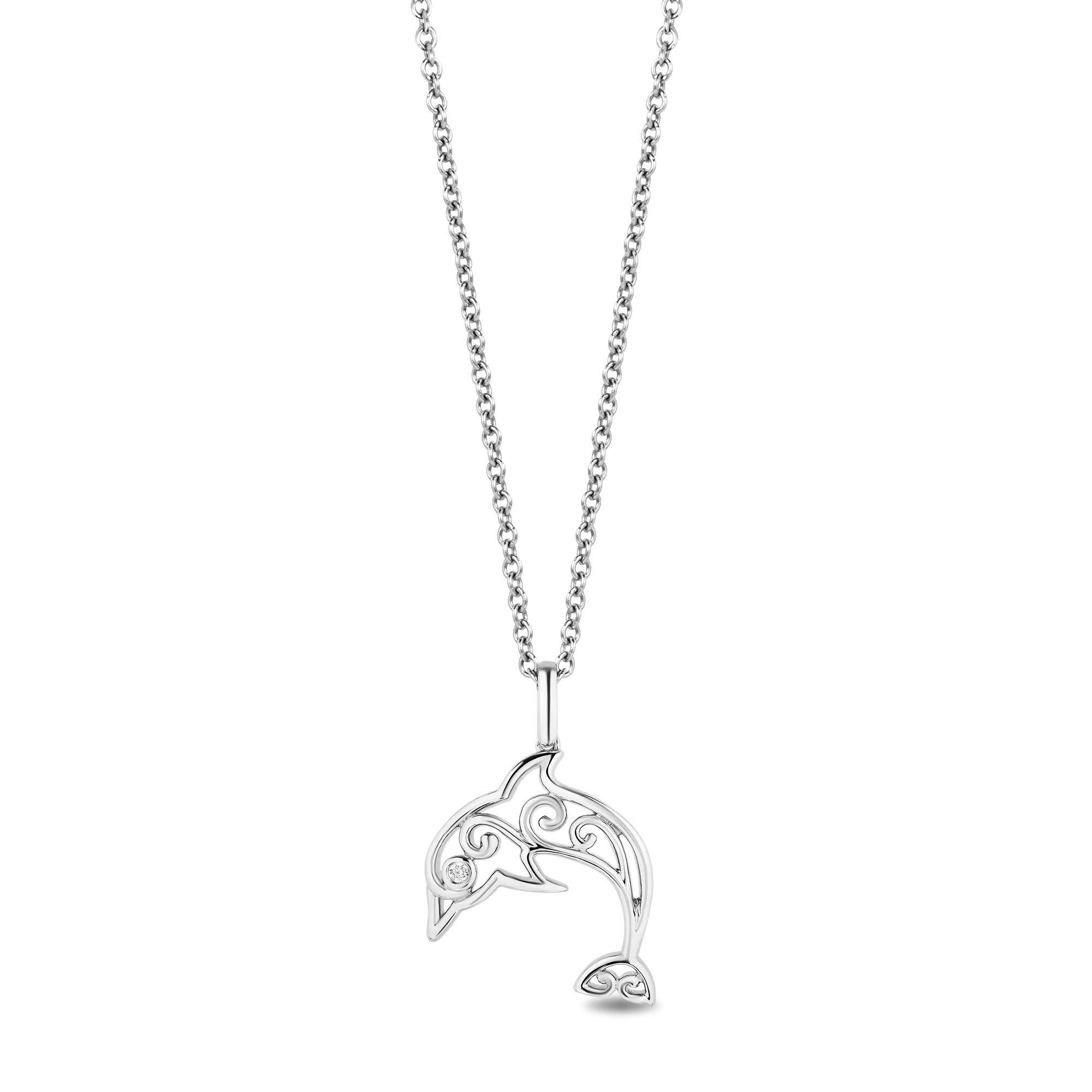 Hallmark Fine Jewelry Sea-Swirled Dolphin Pendant in Sterling Silver With Accent Diamonds