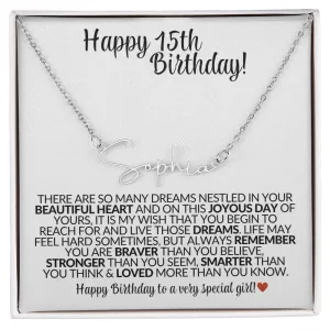 Happy 15th Birthday (Black) | Gift for her - Signature Custom Name Necklace