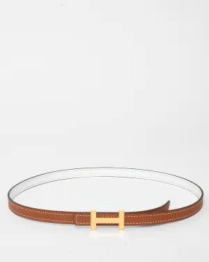 Hermès Tan/White Reversible Gold H Thin 13MM Belt - 70