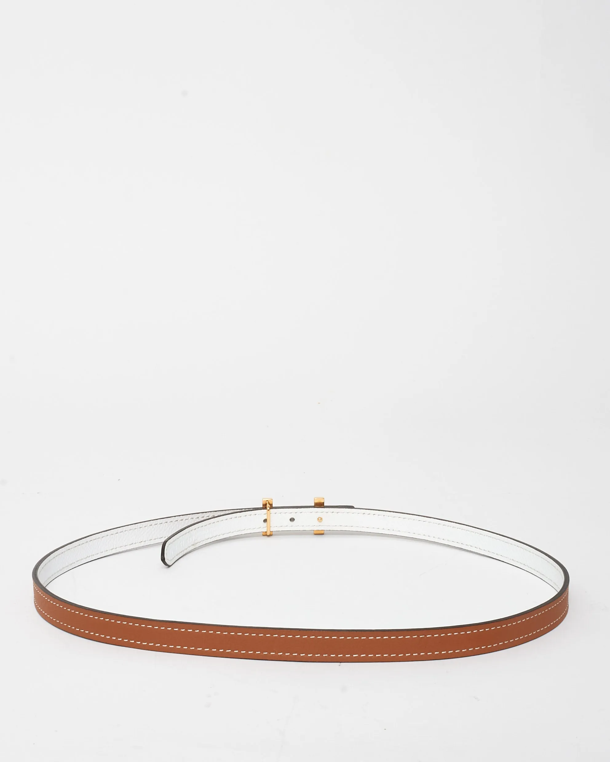 Hermès Tan/White Reversible Gold H Thin 13MM Belt - 70