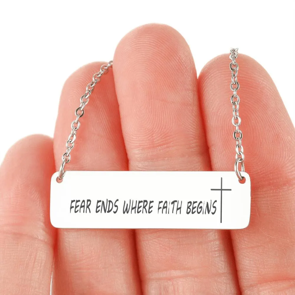 Horizontal Bar Necklace-Fear ends where faith begins