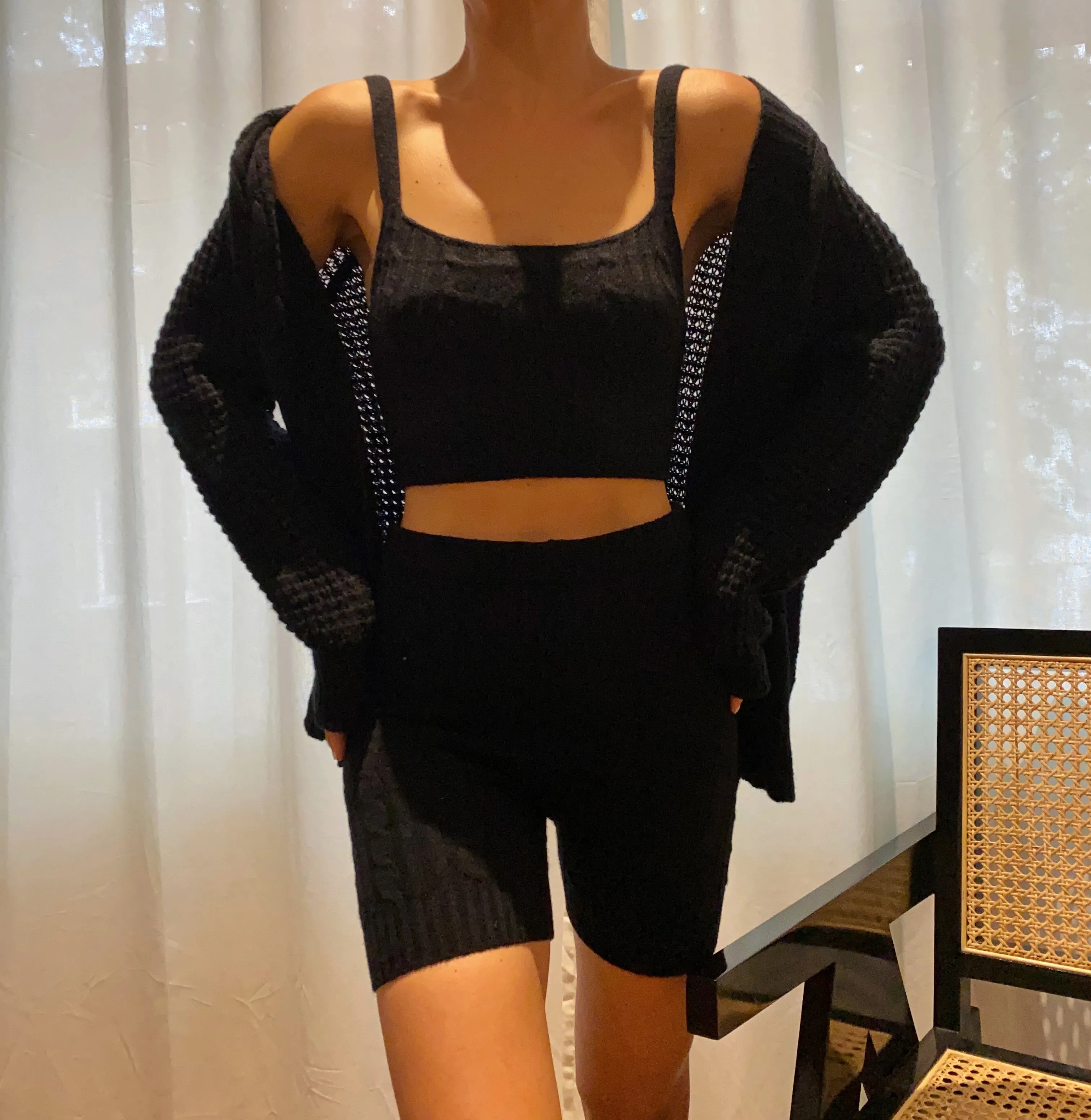 IA Essentials: Black Cashmere Biker Shorts Set