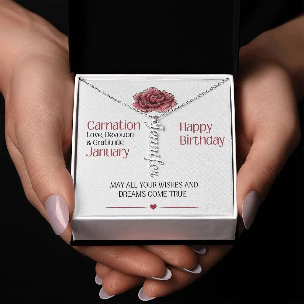 January Birthday Gift | Birth Month Flower | Personalized Name Necklace