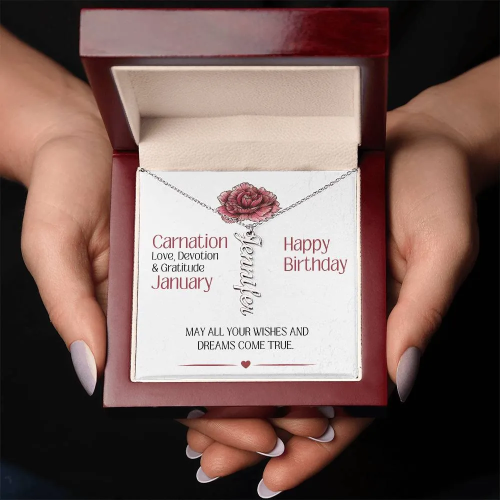 January Birthday Gift | Birth Month Flower | Personalized Name Necklace