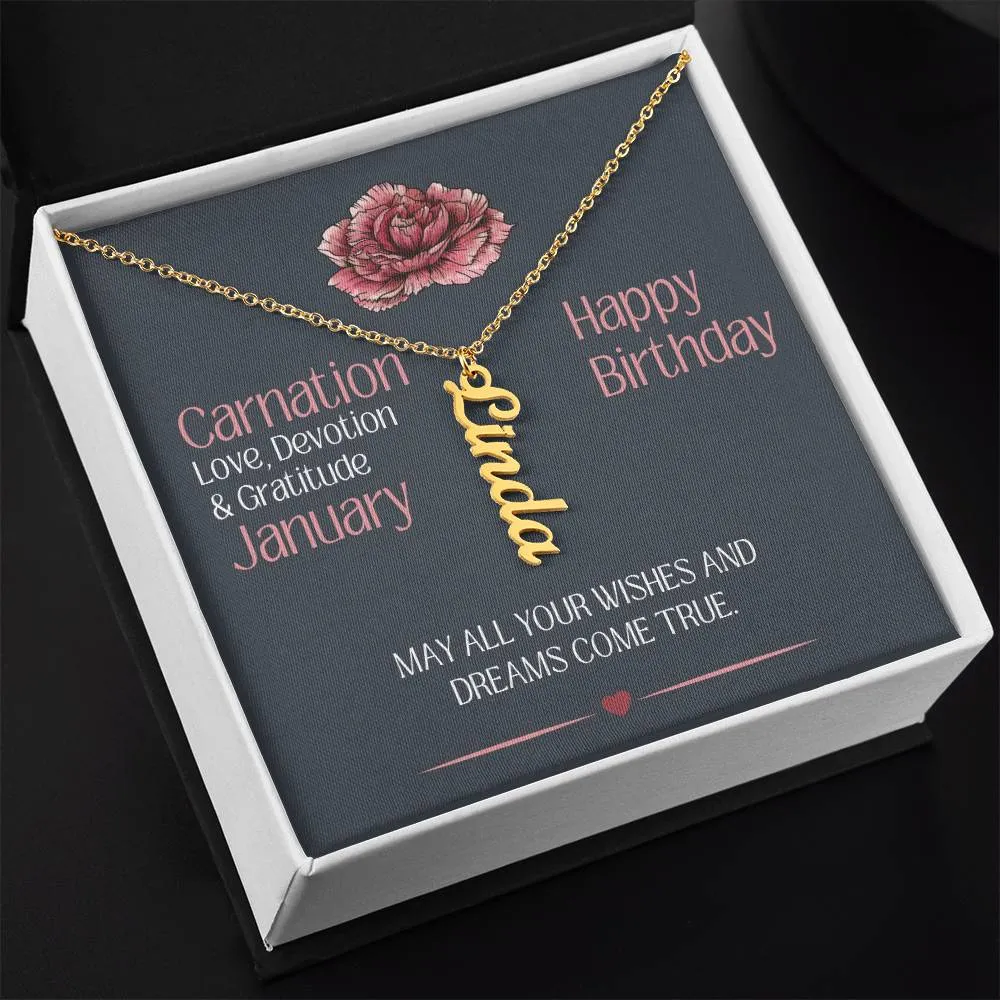 January Birthday Gift | Carnation Birth Month Flower | Personalized Name Necklace