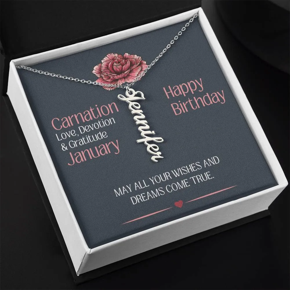 January Birthday Gift | Carnation Birth Month Flower | Personalized Name Necklace