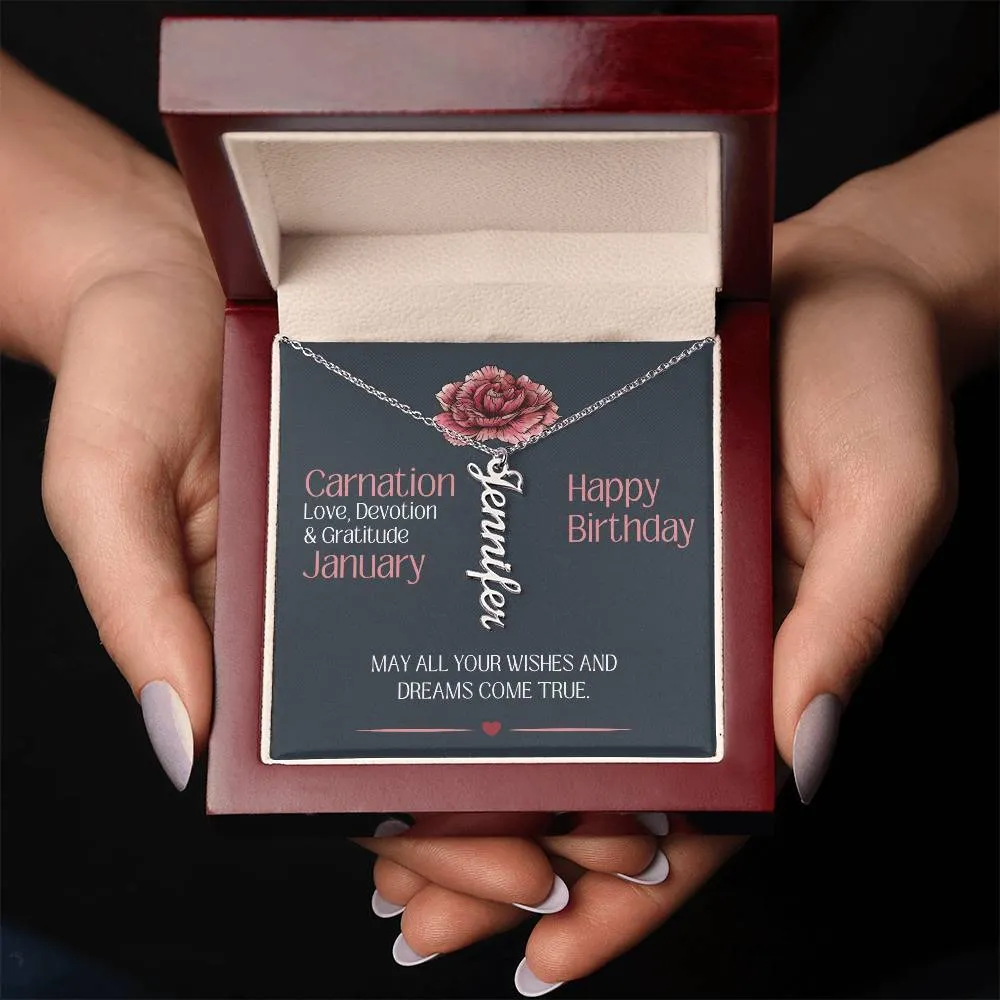 January Birthday Gift | Carnation Birth Month Flower | Personalized Name Necklace