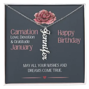 January Birthday Gift | Carnation Birth Month Flower | Personalized Name Necklace