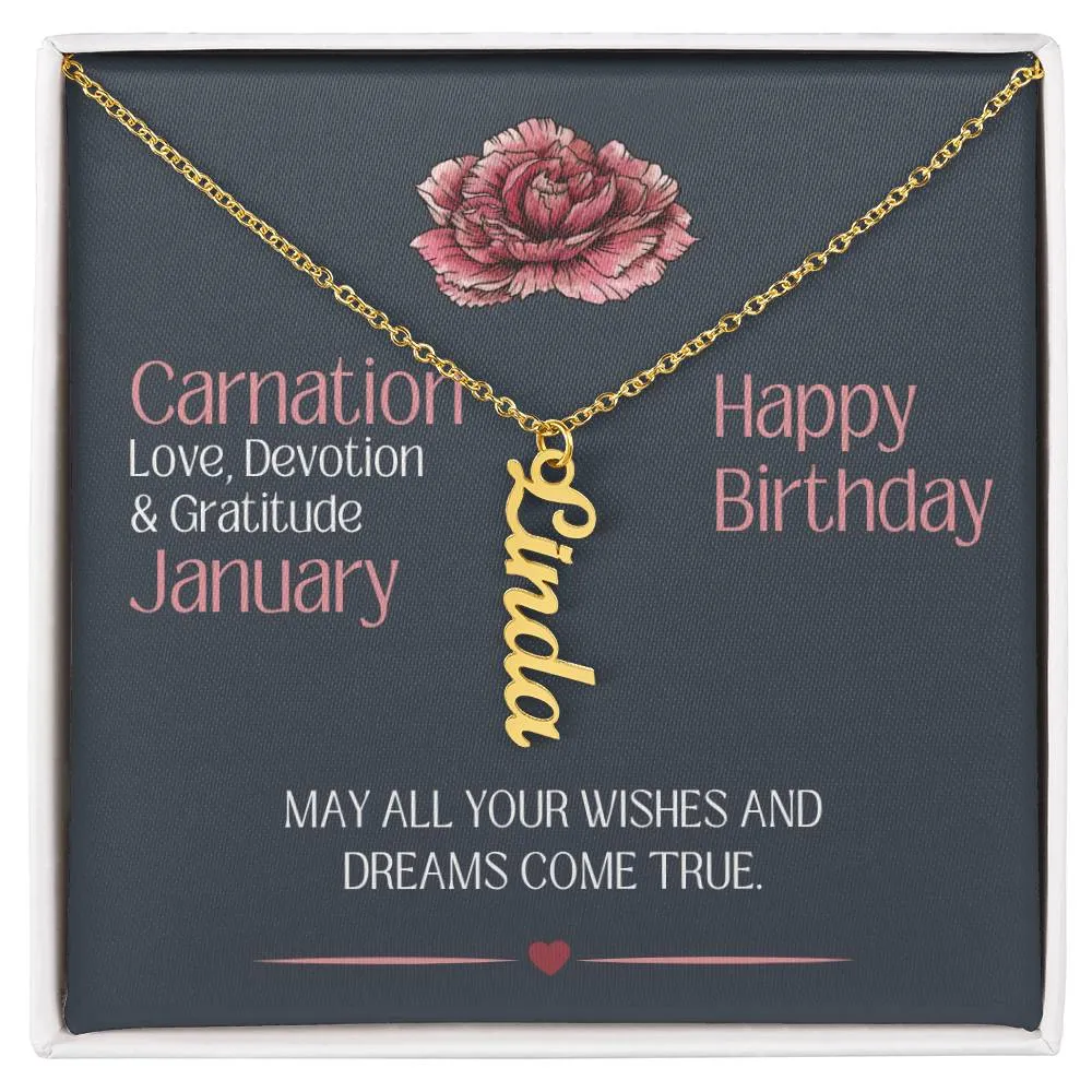 January Birthday Gift | Carnation Birth Month Flower | Personalized Name Necklace