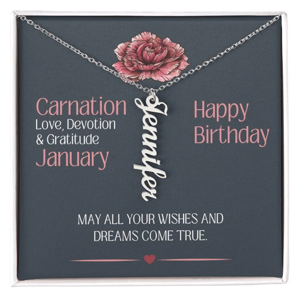 January Birthday Gift | Carnation Birth Month Flower | Personalized Name Necklace