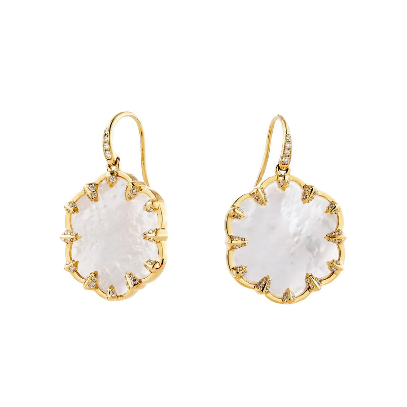 Jardin 18K Yellow Gold  Flower Mother of Pearl & Diamond Earrings