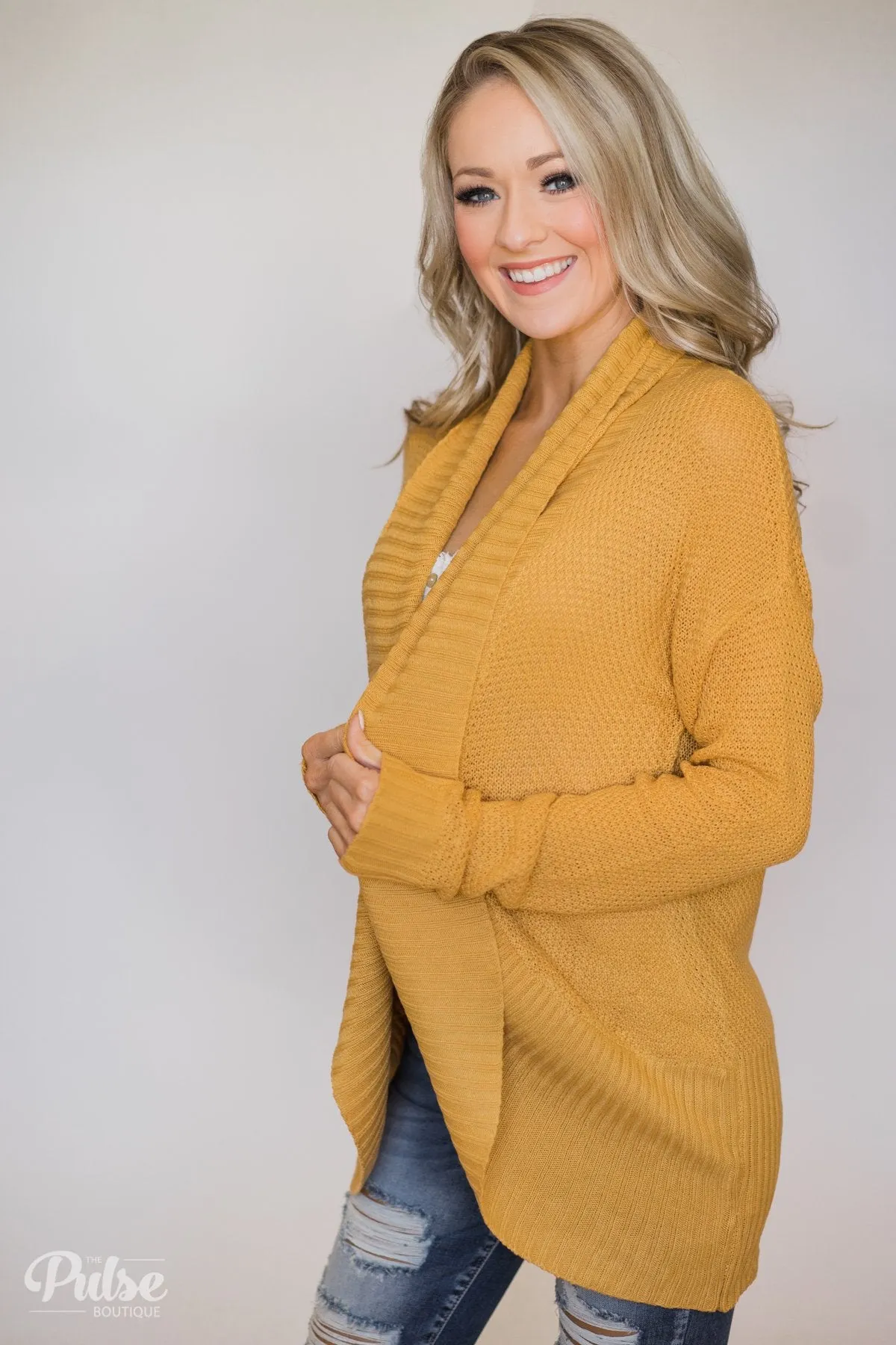 Knitted Drape Cardigan- Mustard