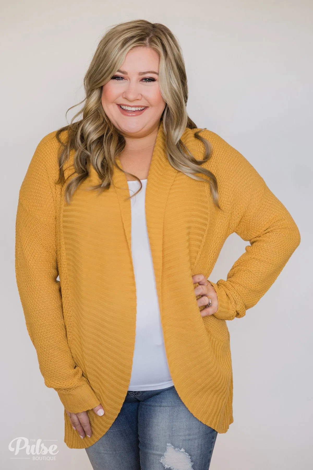 Knitted Drape Cardigan- Mustard