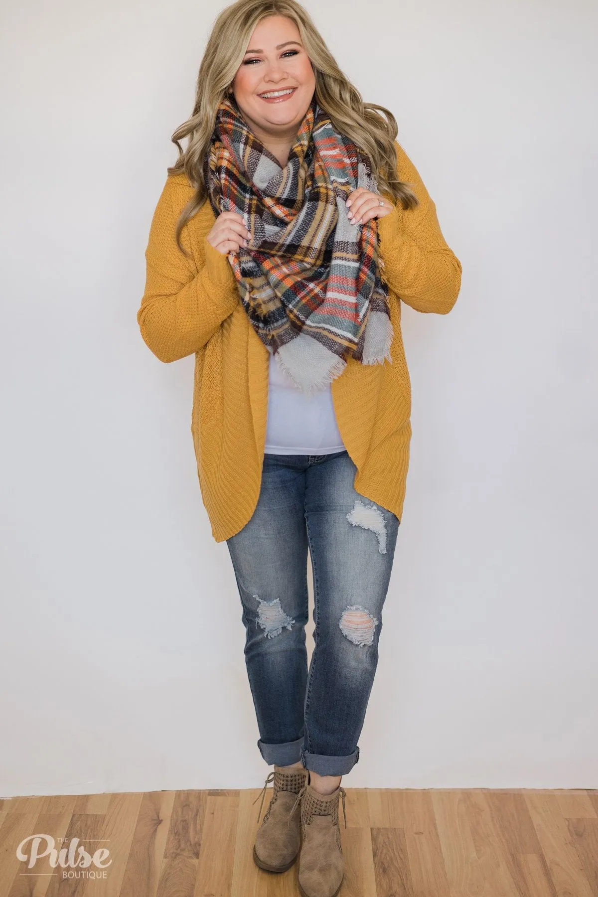 Knitted Drape Cardigan- Mustard