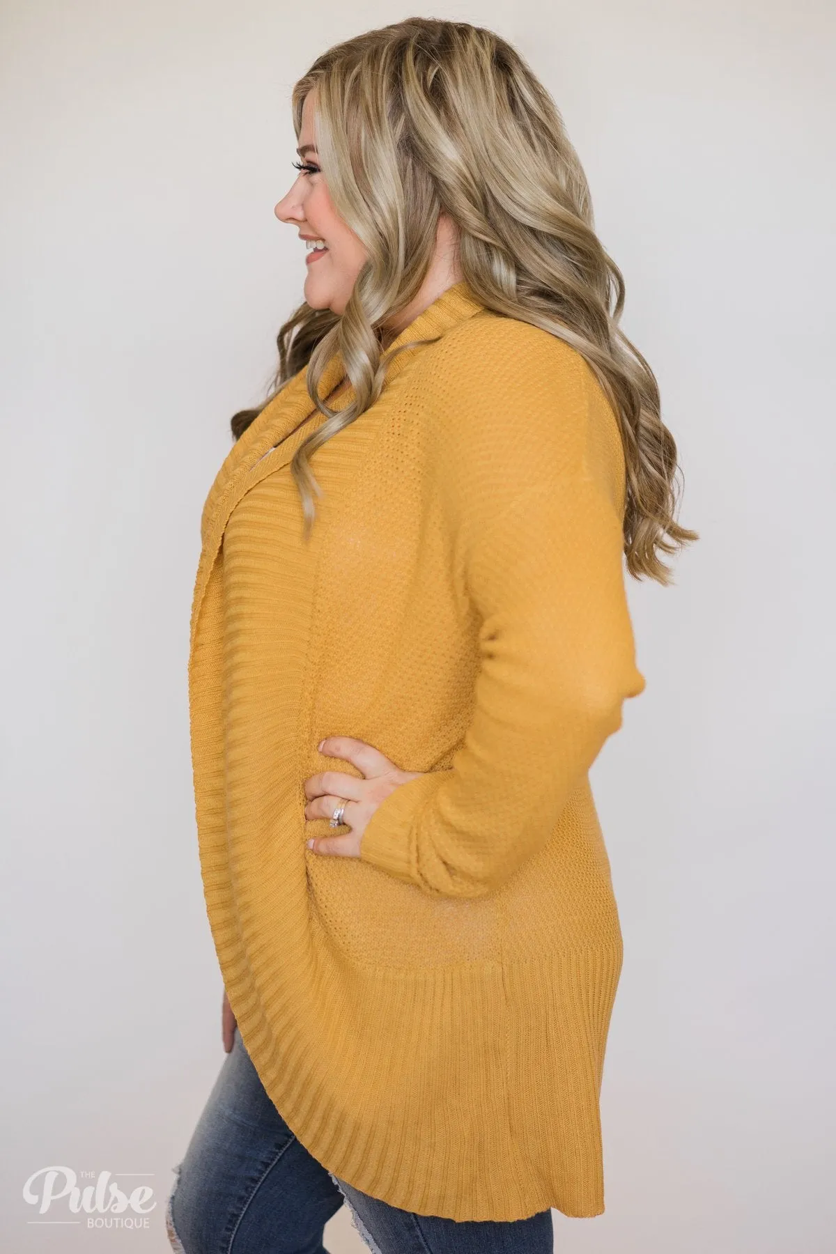 Knitted Drape Cardigan- Mustard