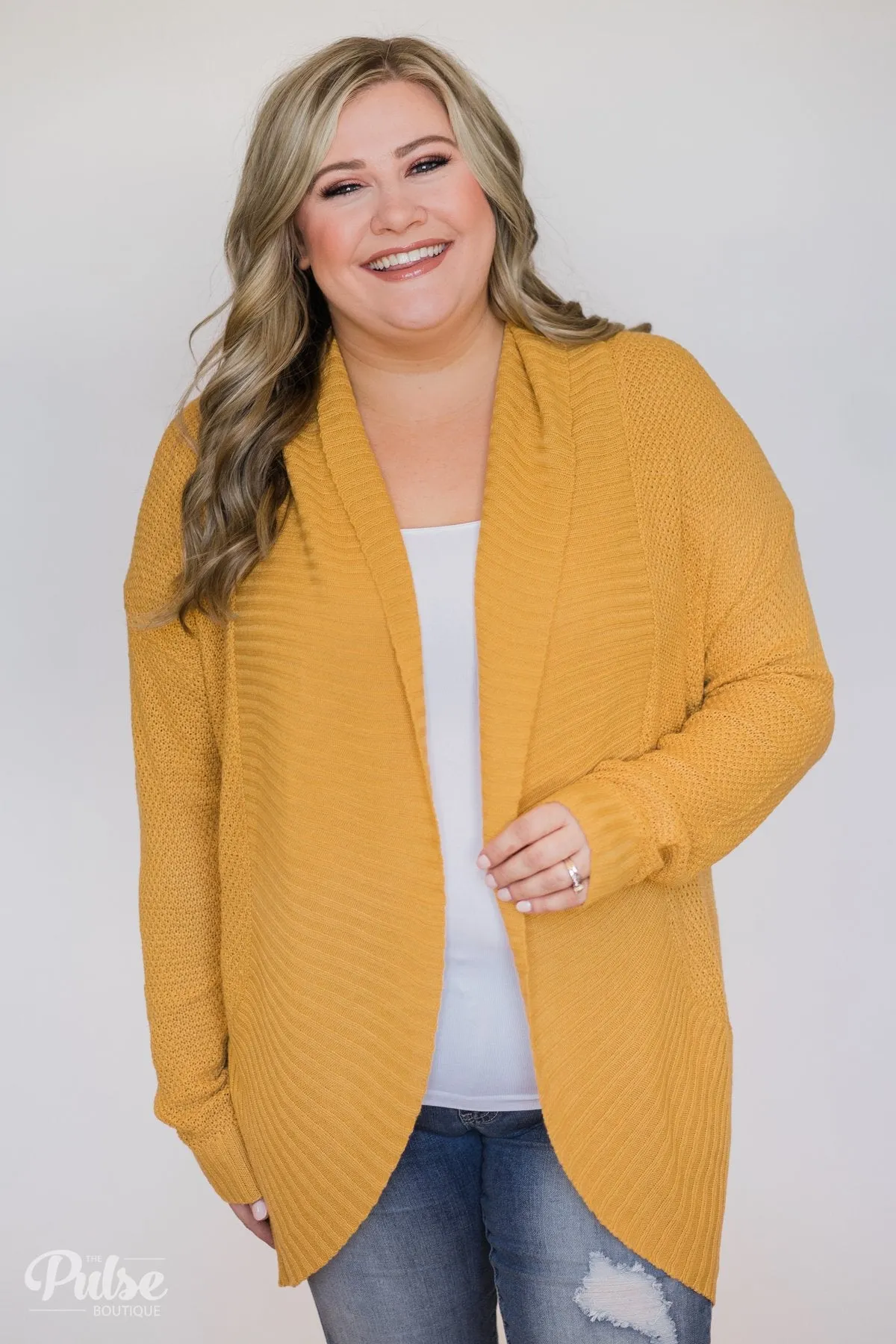 Knitted Drape Cardigan- Mustard