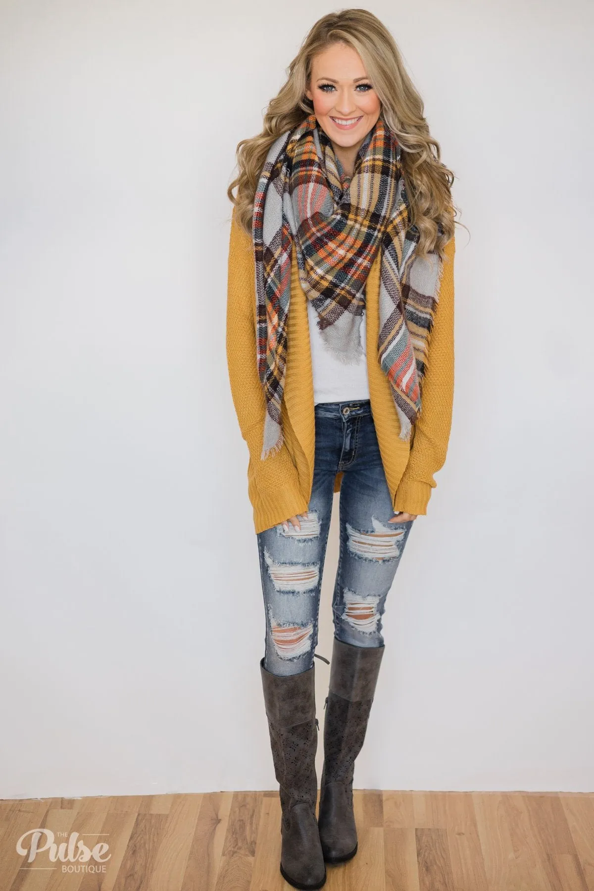 Knitted Drape Cardigan- Mustard