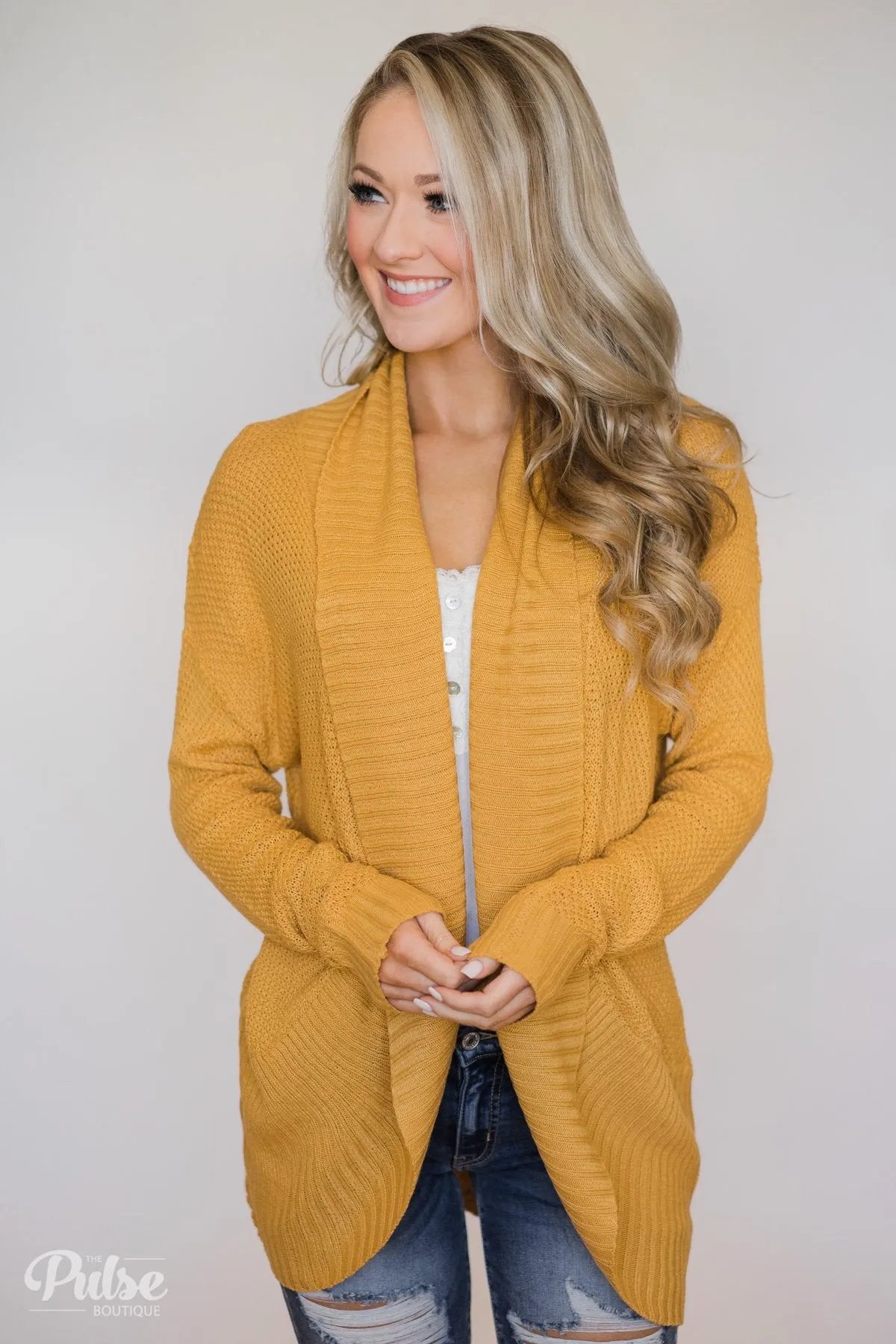Knitted Drape Cardigan- Mustard