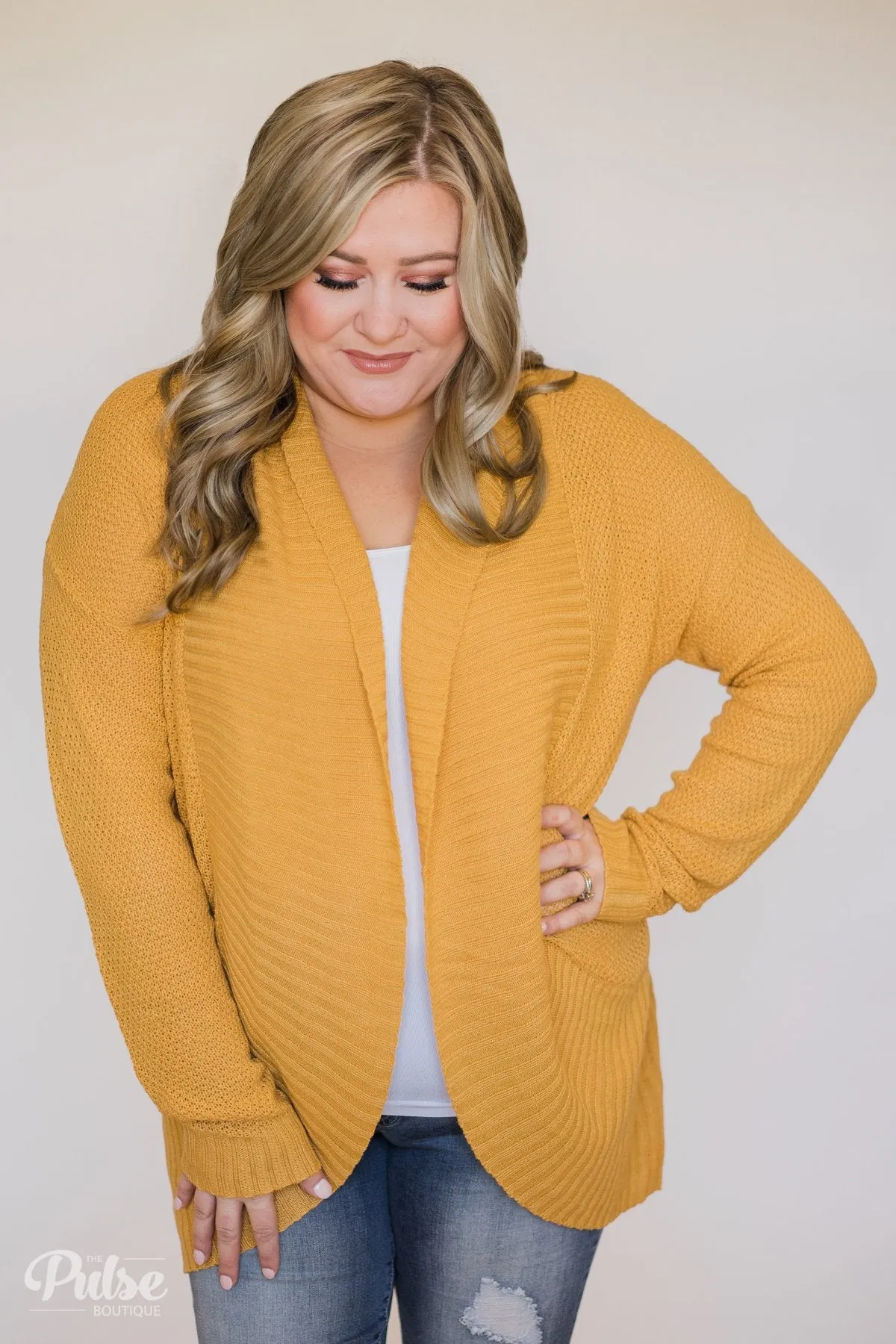 Knitted Drape Cardigan- Mustard